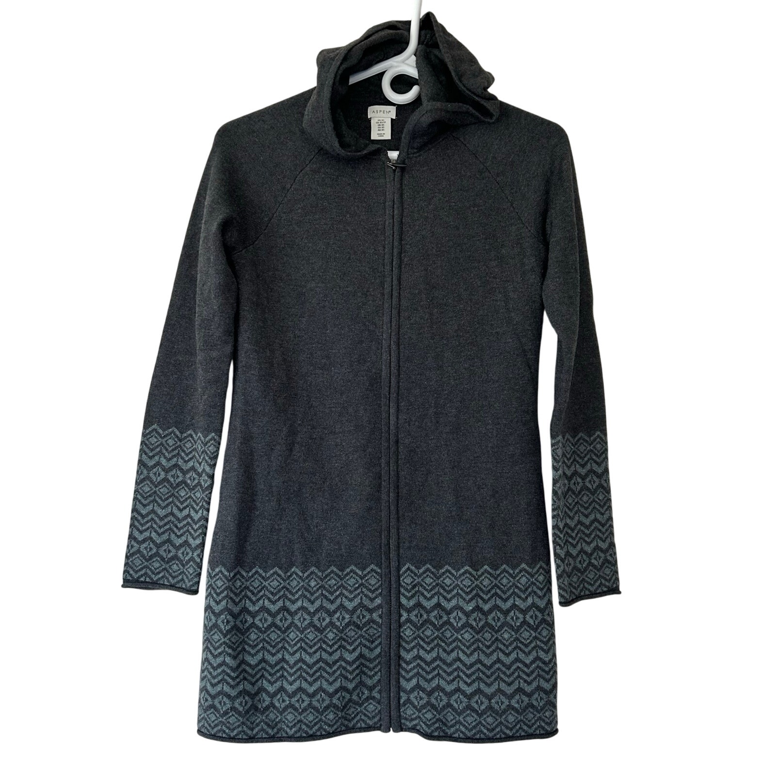 Aspen Knit Full Zip Sweater Hooded Long Tunic Ski Outdoor Fall Winter Cozy Xs